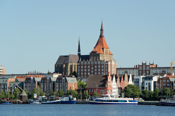 Cityscape of Rostock from the water