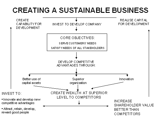 Diagram (cyclic flow chart) of the Virtuous Cycle of creating a sustainable business