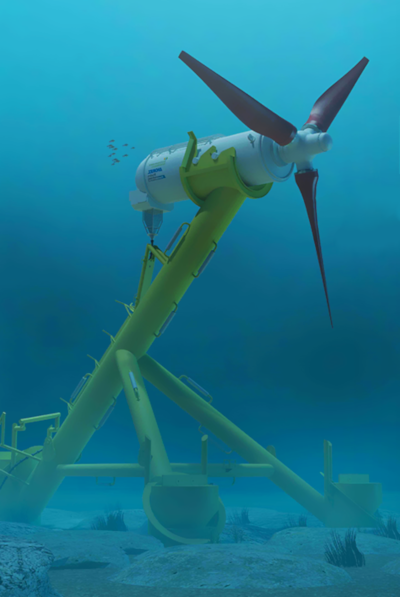 Image of Axial Tidal Turbine attached to sea floor